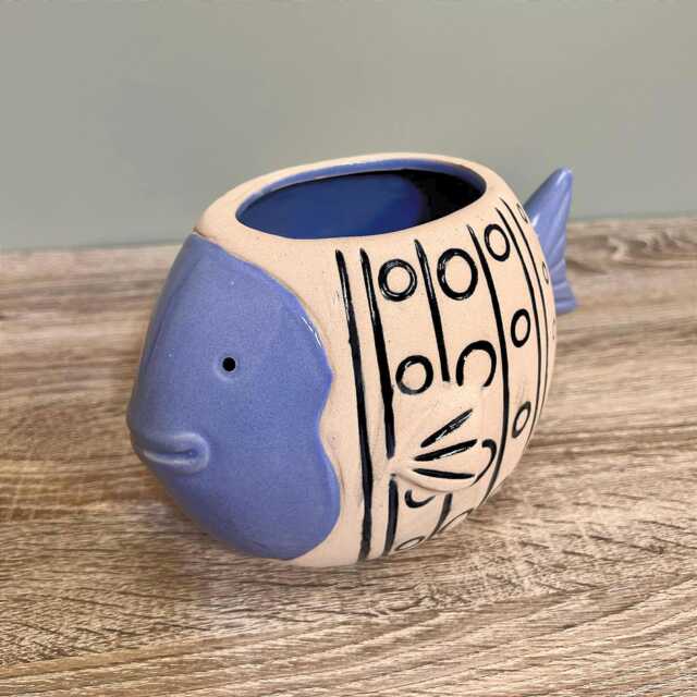 Ceramic Blue Fish Indoor Plant Pot Seaside Cosy Home D??cor Marine Ocean Ornamental Planter - image 1
