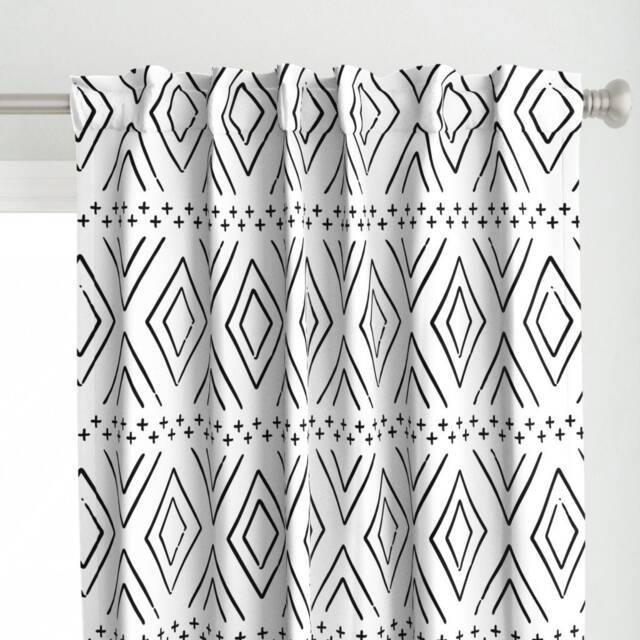 Geometric Diamond Curtain Panel - Black White Monochrome Decor Custom Farmhouse Diamonds By Littlearrowdesign - image 1