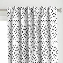 Geometric Diamond Curtain Panel - Black White Monochrome Decor Custom Farmhouse Diamonds By Littlearrowdesign - thumbnail 1
