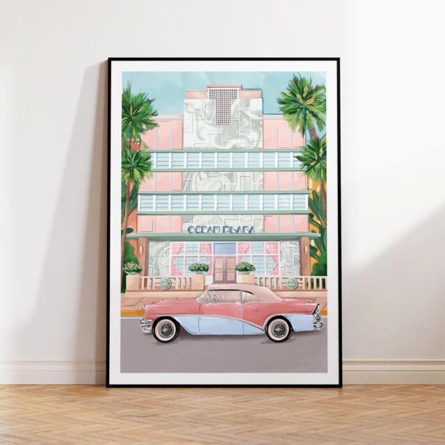 Miami Art Print, Beach Art, Art Deco Travel Poster, Wall Decor - image 1