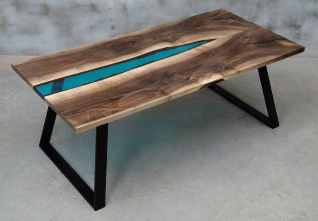 Live Edge Dining Table, Epoxy Resin Table, Walnut Live Edge River Table - image 1