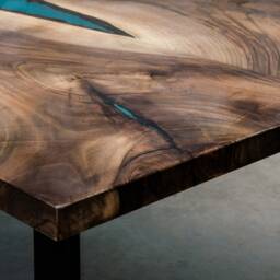 Live Edge Dining Table, Epoxy Resin Table, Walnut Live Edge River Table - thumbnail 4