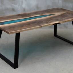Live Edge Dining Table, Epoxy Resin Table, Walnut Live Edge River Table - thumbnail 2