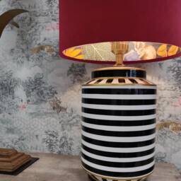 Red Velvet Lampshade With Tropical Wonderland Lining, Large Ceiling Lightshade - thumbnail 2