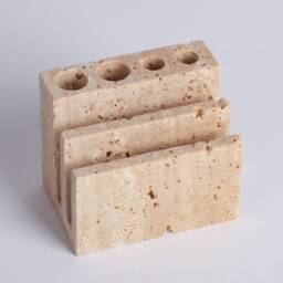 Handmade Beige Travertine Pencil Holder Natural Stone Desk Organizer - thumbnail 3