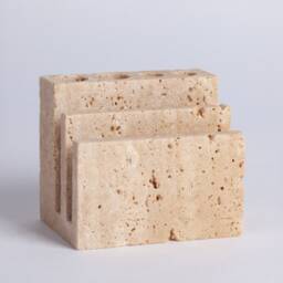 Handmade Beige Travertine Pencil Holder Natural Stone Desk Organizer - thumbnail 2