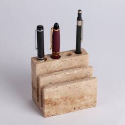 Handmade Beige Travertine Pencil Holder Natural Stone Desk Organizer - thumbnail 1