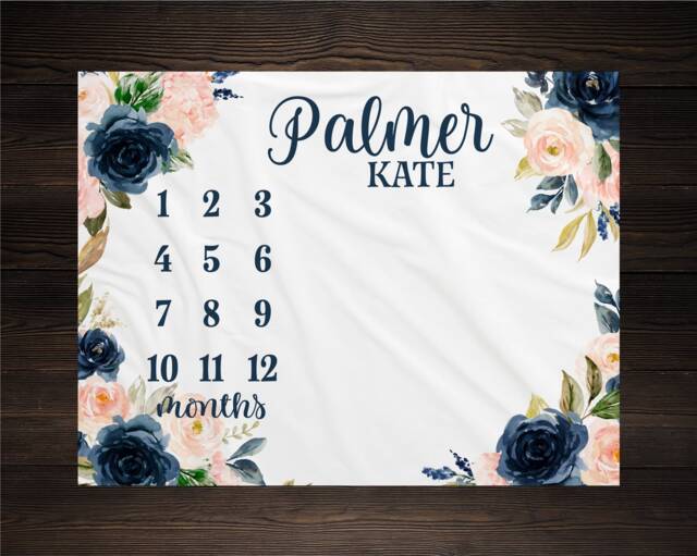 Girl Milestone Blanket Personalized Monthly Growth Tracker Custom Baby Shower Gift For New Mom Watercolor Floral Newborn Nursery - image 1