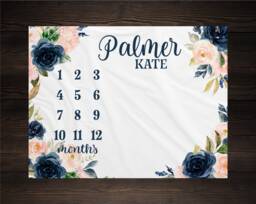 Girl Milestone Blanket Personalized Monthly Growth Tracker Custom Baby Shower Gift For New Mom Watercolor Floral Newborn Nursery - thumbnail 1