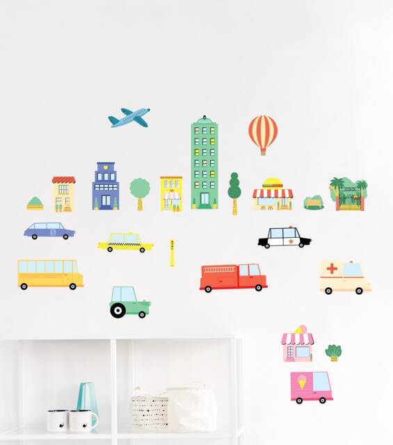 Colorful City Wall Decals, Plastic-Free Kids Room Wall Stickers - image 1