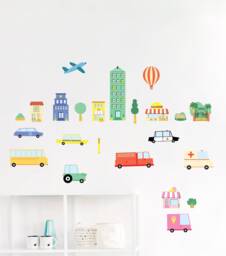 Colorful City Wall Decals, Plastic-Free Kids Room Wall Stickers - thumbnail 1