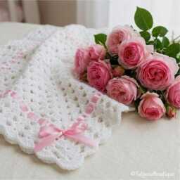 Baby Crochet Blanket With Satin Ribbon, White Gift, 3 Sizes - thumbnail 2