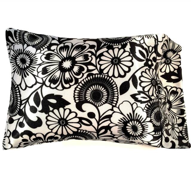 Handmade Floral Satin Travel Pillow, Black & White Accent Pillow