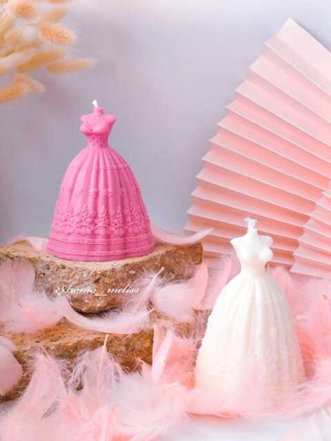 Bridal Dress Candle Eco-Friendly Soy Beeswax Candle, Unique Wedding Decor - image 1