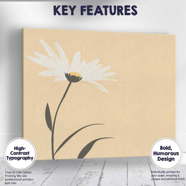 Minimal Beige Daisy Botanical Line Art Floral Print Canvas Wall Decor Picture Ready To Hang - image 1