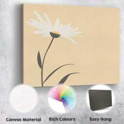Minimal Beige Daisy Botanical Line Art Floral Print Canvas Wall Decor Picture Ready To Hang - thumbnail 2