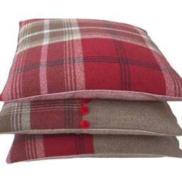 Double Sided Red Tartan Plaid Cushion Cover Balmoral Tweed Pillow Sham - thumbnail 3