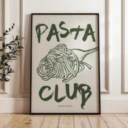 Pasta Club Print, Poster, Modern Dinning Room Art, Lover Gift, Kitchen Wall Retro Food Green Khaki 2574 - thumbnail 3
