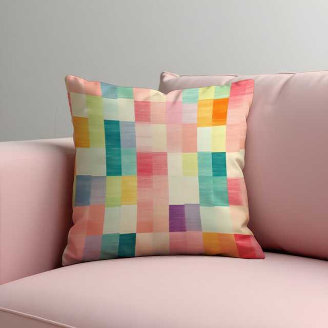 Pastel Rainbow Cushion Cover, Watercolor Checkerboard Throw Pillowcase, Bright Soft Decor, 18x18 - image 1
