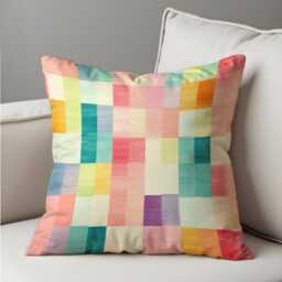 Pastel Rainbow Cushion Cover, Watercolor Checkerboard Throw Pillowcase, Bright Soft Decor, 18x18 - thumbnail 4