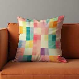 Pastel Rainbow Cushion Cover, Watercolor Checkerboard Throw Pillowcase, Bright Soft Decor, 18x18 - thumbnail 2