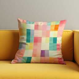 Pastel Rainbow Cushion Cover, Watercolor Checkerboard Throw Pillowcase, Bright Soft Decor, 18x18 - thumbnail 3
