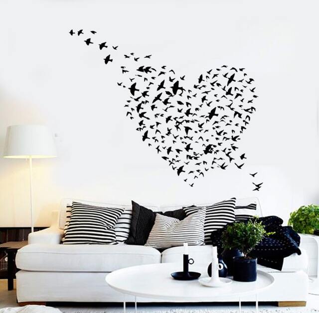 Wall Vinyl Decal Birds Shaped Like Heart Love Romance Bedroom Modern Home Decor - #1092Dz - image 1