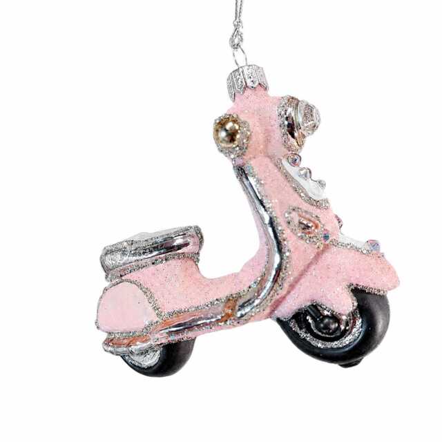 Pink Vintage Scooter Glass Christmas Ornament - image 1