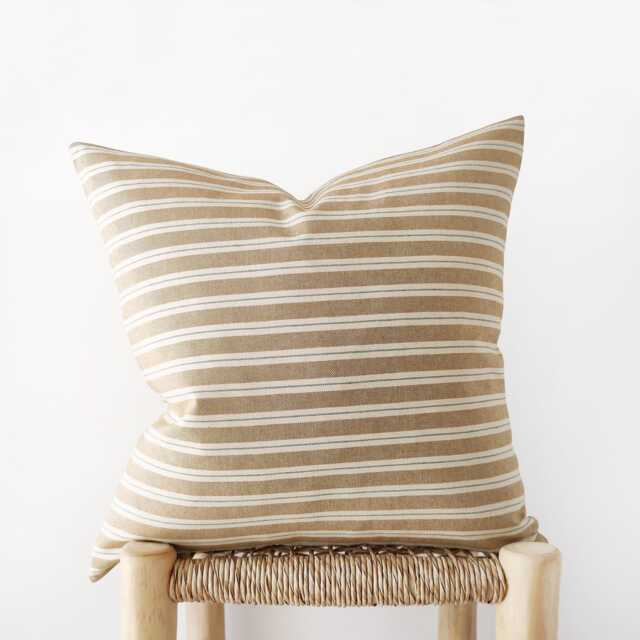 Set Of 2 Camel Striped Cotton Pillow Covers - Earth Tone Decor - image 1
