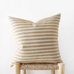 Set Of 2 Camel Striped Cotton Pillow Covers - Earth Tone Decor - thumbnail 1