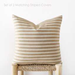 Set Of 2 Camel Striped Cotton Pillow Covers - Earth Tone Decor - thumbnail 3