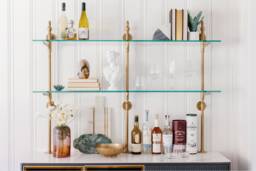 French Bistro Cantilever Brass Shelves For Bar Or Kitchen - Counter To Wall - Custom - thumbnail 1