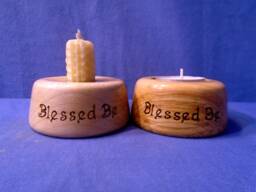 Choice Of Handmade Wooden Candle Holder Or Tea-Light With Blessed Be Which We Have Pyrographed. Pagan, Wiccan, Druid - thumbnail 1