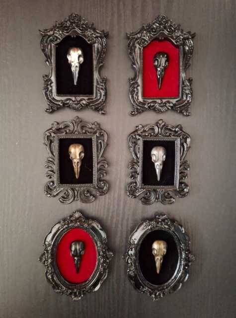 Gothic Miniature Framed Crow Raven Skull Ornate Gallery Wall Decor Baroque Frame Halloween Gift - image 1