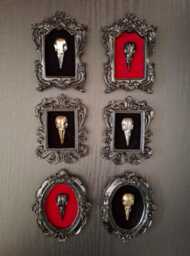 Gothic Miniature Framed Crow Raven Skull Ornate Gallery Wall Decor Baroque Frame Halloween Gift - thumbnail 1