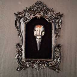 Gothic Miniature Framed Crow Raven Skull Ornate Gallery Wall Decor Baroque Frame Halloween Gift - thumbnail 2