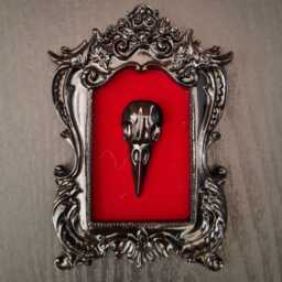Gothic Miniature Framed Crow Raven Skull Ornate Gallery Wall Decor Baroque Frame Halloween Gift - thumbnail 3