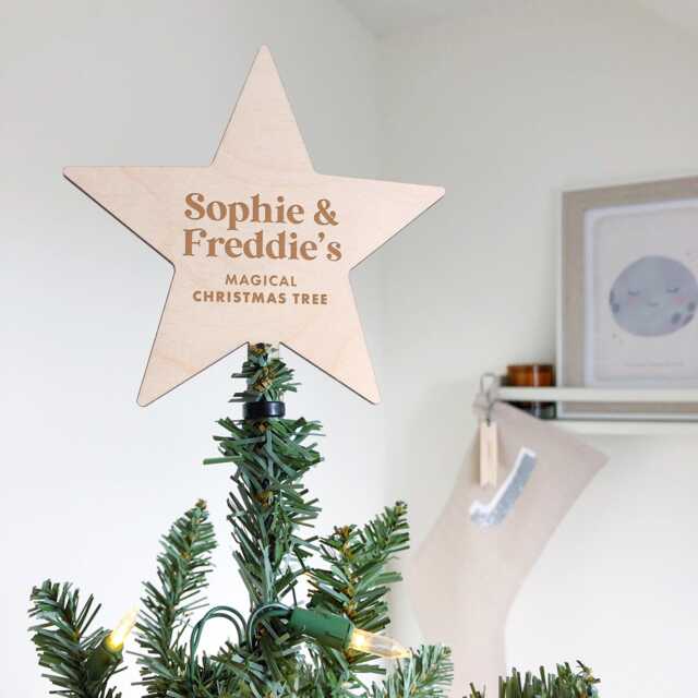 Christmas Tree Topper Star, Kids Engraved Topper, Scandi Christmas, Keepsake Ornament - image 1