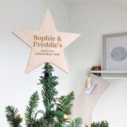 Christmas Tree Topper Star, Kids Engraved Topper, Scandi Christmas, Keepsake Ornament - thumbnail 1
