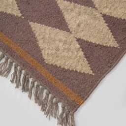 Handwoven Wool Jute Rug, Brown Diamond Geometric Flatweave - thumbnail 3