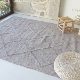 Large Taupe Linen Rug 180x250 cm, Brown Area Rug, Geometric Living Room Bohemian Farmhouse Decor, Kids Contemporary - thumbnail 3