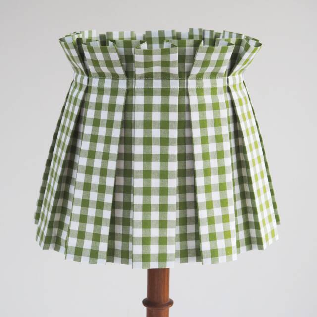 Handmade Medium Box Pleat Green Gingham Fabric Loose Lampshade Cover Skirt Table Or Ceiling Pendant