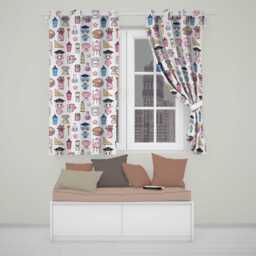 Cute Kawaii Graduation Theme Student Trophy Paint Palette Art Seamless Pattern Readymade Eyelet Ring Top Thermal 100% Blackout Curtains