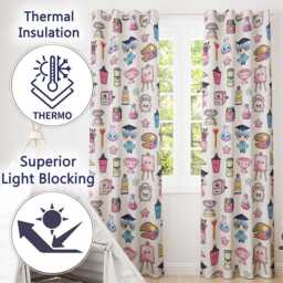 Cute Kawaii Graduation Theme Student Trophy Paint Palette Art Seamless Pattern Readymade Eyelet Ring Top Thermal 100% Blackout Curtains - thumbnail 3