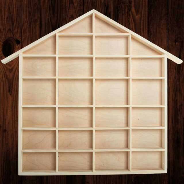Wooden House-Shaped Shelf With 26 Compartments Wall Mounted Miniature Car Display Rack Collectables Storage Unfinished Wood Decor Organiser - image 1