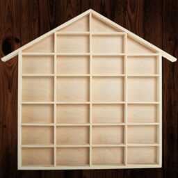 Wooden House-Shaped Shelf With 26 Compartments Wall Mounted Miniature Car Display Rack Collectables Storage Unfinished Wood Decor Organiser