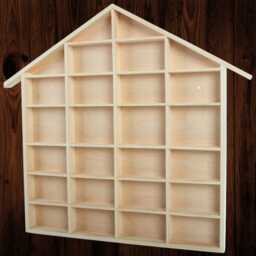 Wooden House-Shaped Shelf With 26 Compartments Wall Mounted Miniature Car Display Rack Collectables Storage Unfinished Wood Decor Organiser - thumbnail 3