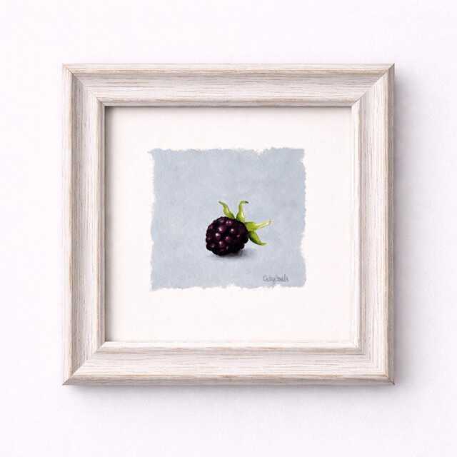 Blackberry Oil Painting - Fruit Still Life On Gray Background, Original Paper - image 1