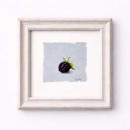 Blackberry Oil Painting - Fruit Still Life On Gray Background, Original Paper - thumbnail 1