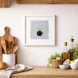 Blackberry Oil Painting - Fruit Still Life On Gray Background, Original Paper - thumbnail 2